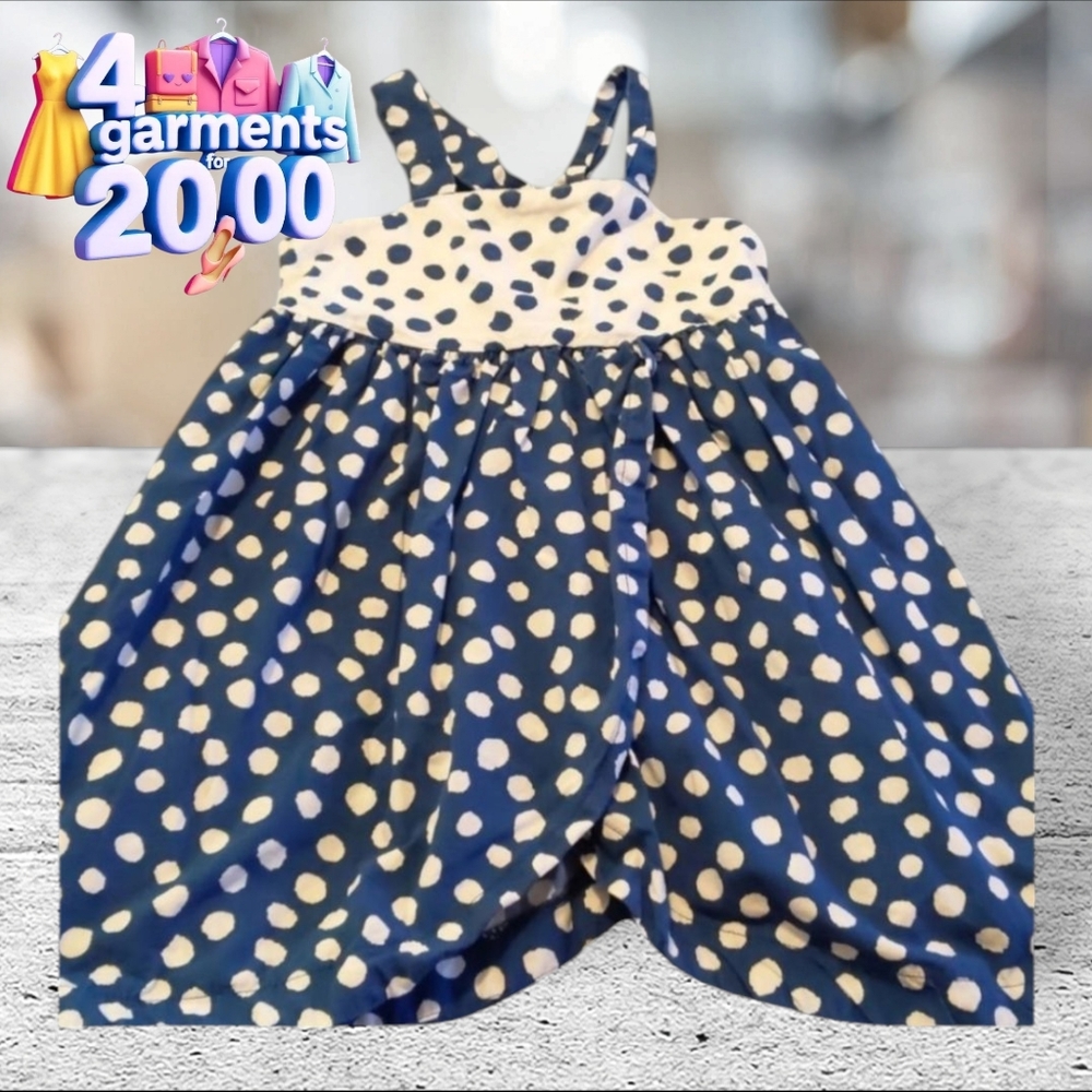 Gymboree Little Rock dress blue and white polka dots Size 3T